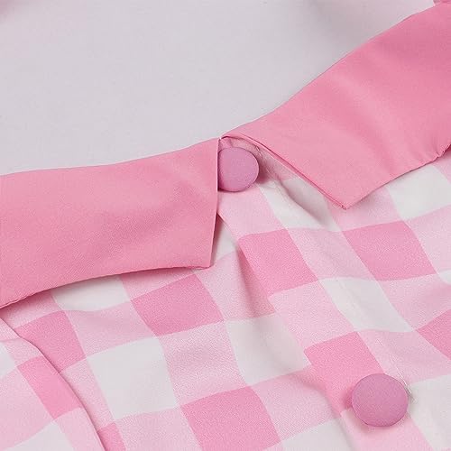 50s Pink Plaid Dresses for Women Pink Gingham Dress Vintage 1950s Cocktail Party Swing Dress Sweetheart Pinup Halter Dresses Patchwork Pink and White Checkered Dress Tea Party Rockabilly Dress Pink S