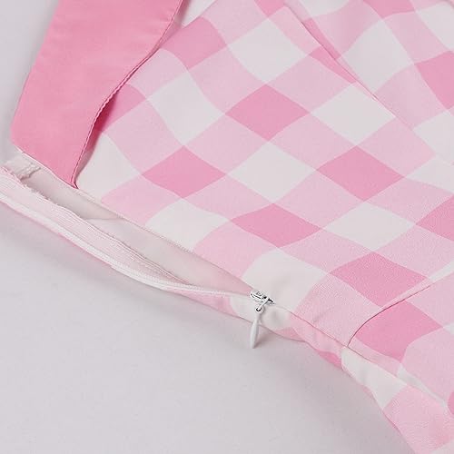 50s Pink Plaid Dresses for Women Pink Gingham Dress Vintage 1950s Cocktail Party Swing Dress Sweetheart Pinup Halter Dresses Patchwork Pink and White Checkered Dress Tea Party Rockabilly Dress Pink S