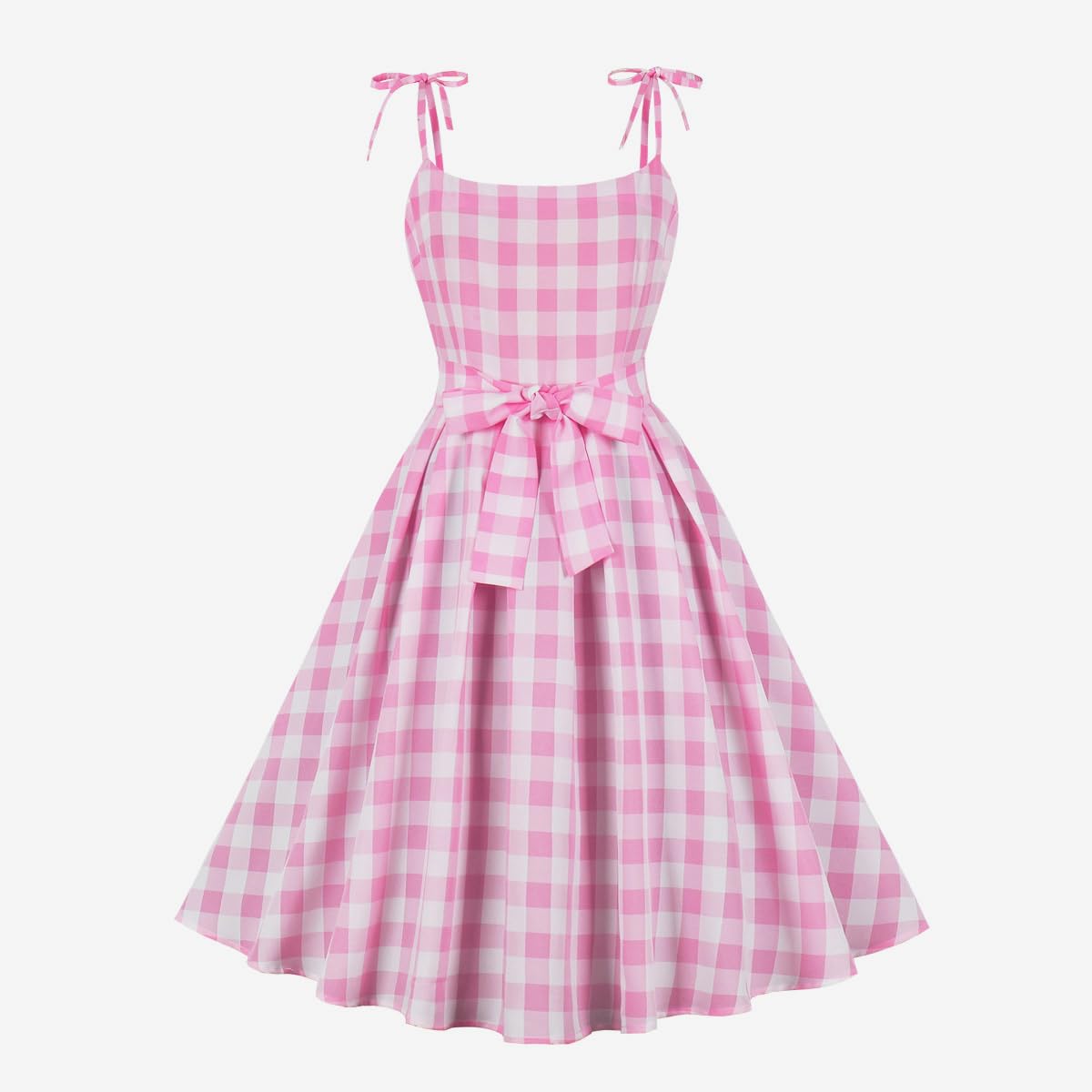 Women Vintage 1950s Dress Pink Plaid Gingham Dress Swing Rockabilly Prom Dress Tea Party Cocktail Dress Spaghetti Strap