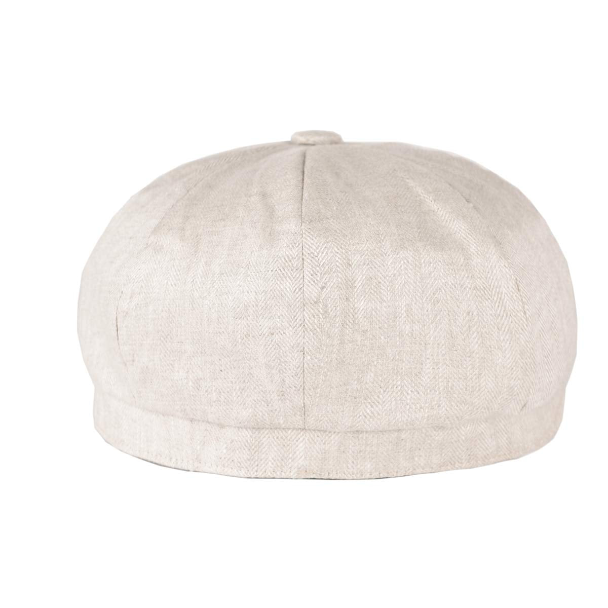 BOTVELA Men's Linen Newsboy Cap Lightweight Flat Cap Breathable Summer Hat (7 1/2-7 5/8, Herringbone Beige)