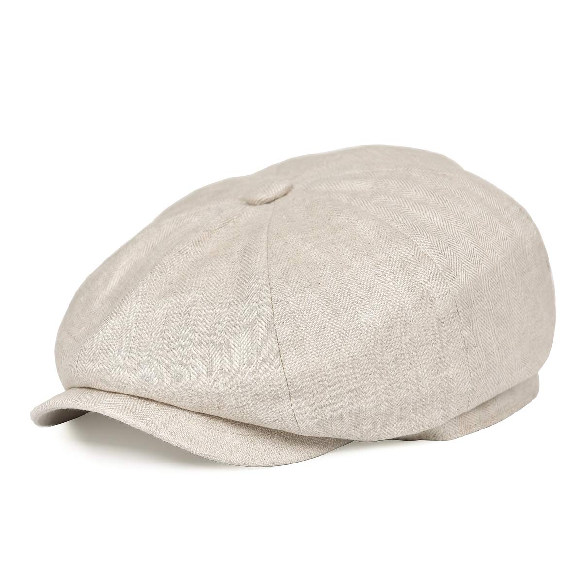 BOTVELA Men's Linen Newsboy Cap Lightweight Flat Cap Breathable Summer Hat (7 1/2-7 5/8, Herringbone Beige)