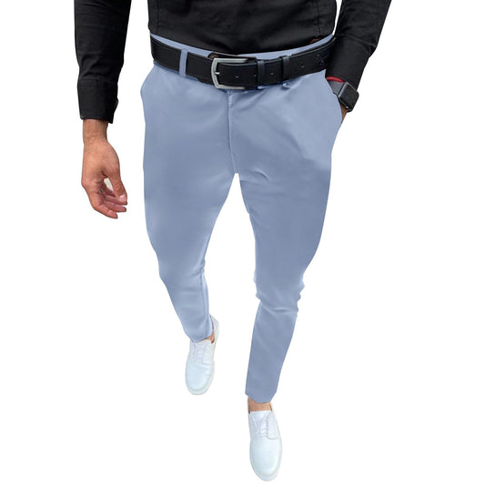 Mens Fashion Slim Fit Dress Pants Casual Business Skinny Stretch Pants Golf Pants Blue