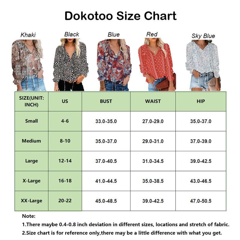 Dokotoo Womens 2024 Fashion Floral Printed V Neck Tie Top Boho Long Sleeve Blouses Juniors Loose Plus Size Chiffon Shirts Large Red