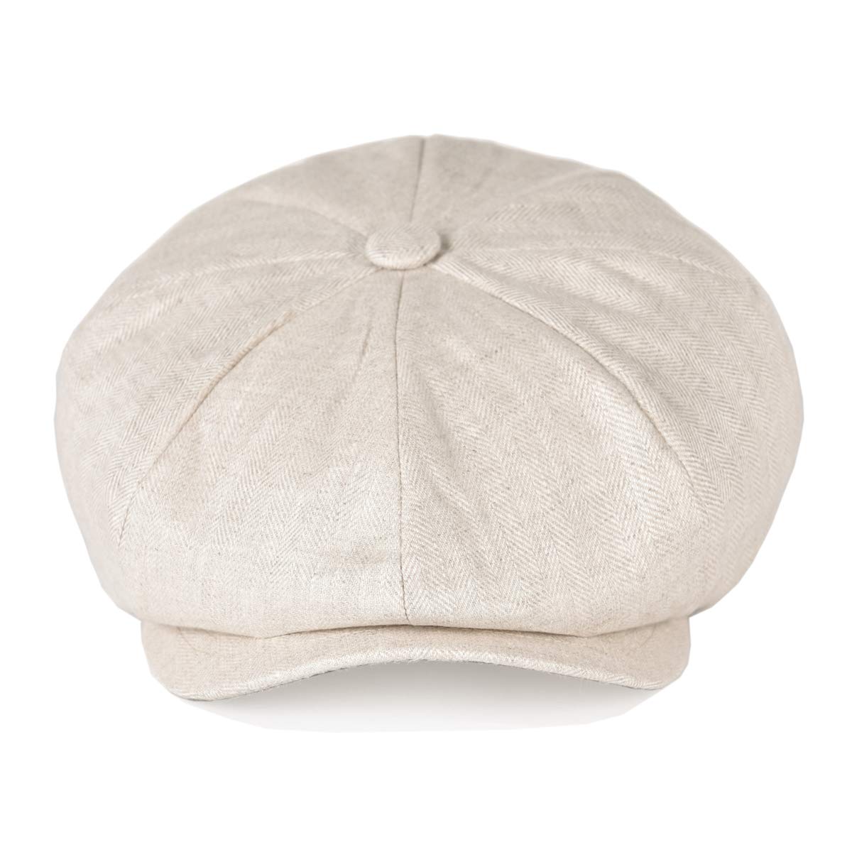 BOTVELA Men's Linen Newsboy Cap Lightweight Flat Cap Breathable Summer Hat (7 1/2-7 5/8, Herringbone Beige)