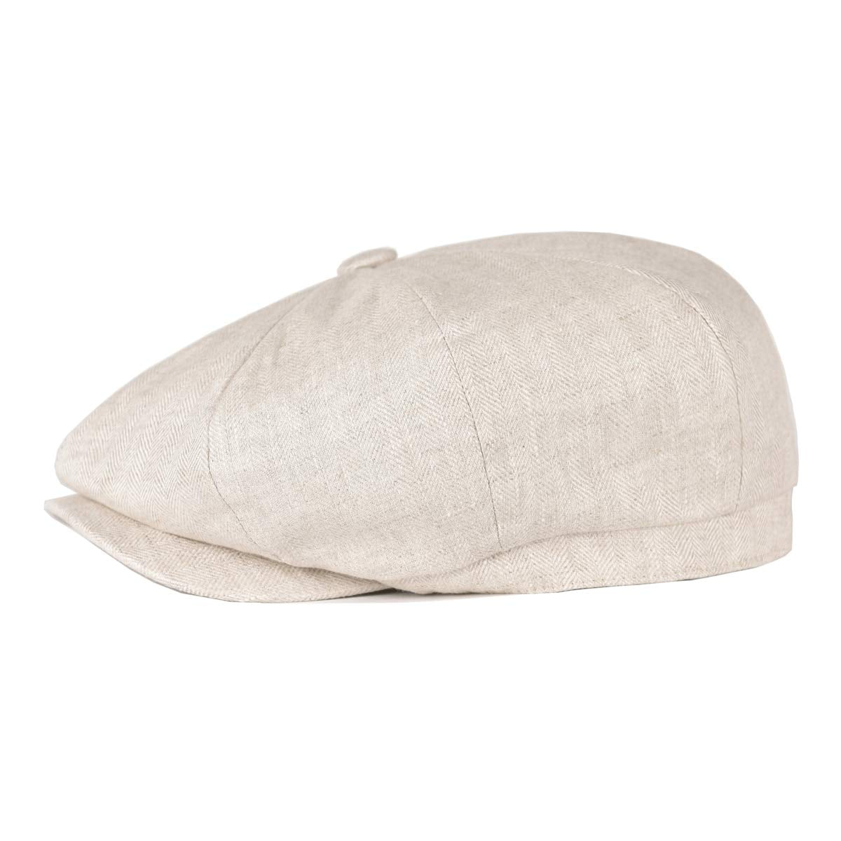 BOTVELA Men's Linen Newsboy Cap Lightweight Flat Cap Breathable Summer Hat (7 1/2-7 5/8, Herringbone Beige)