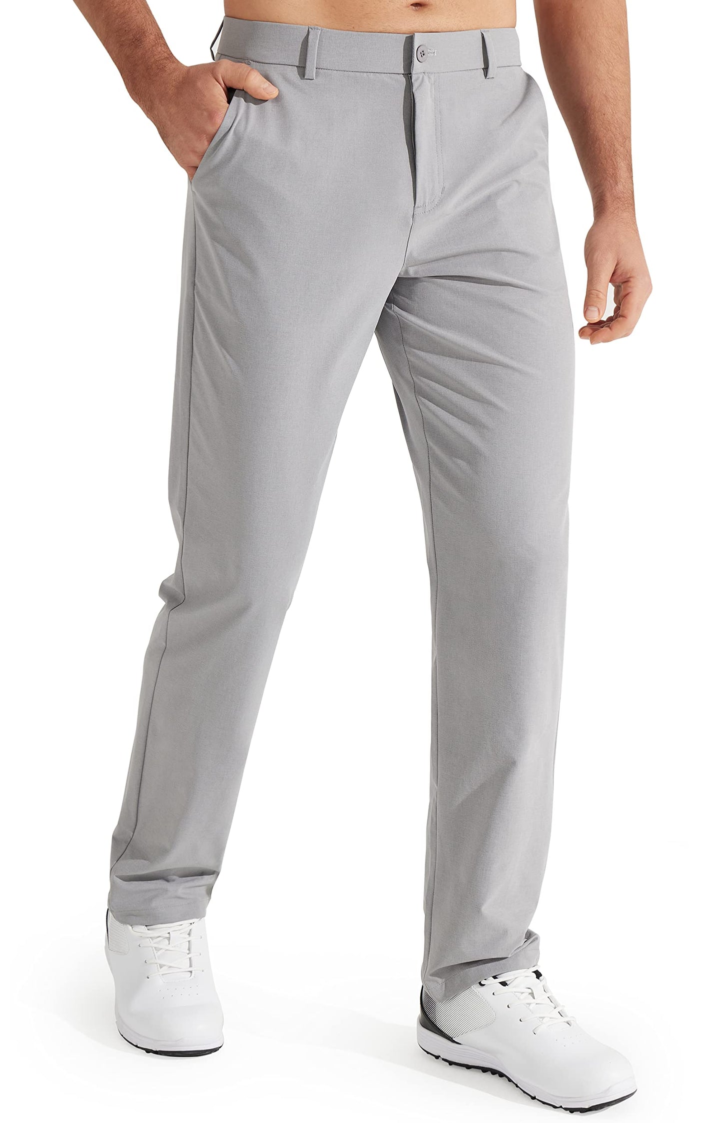 Libin Mens Golf Pants Stretch Work Dress Pants 30" Quick Dry Lightweight Business Casual Pants for Men Comfy Water Resistant, Light Grey, 34W x 30L