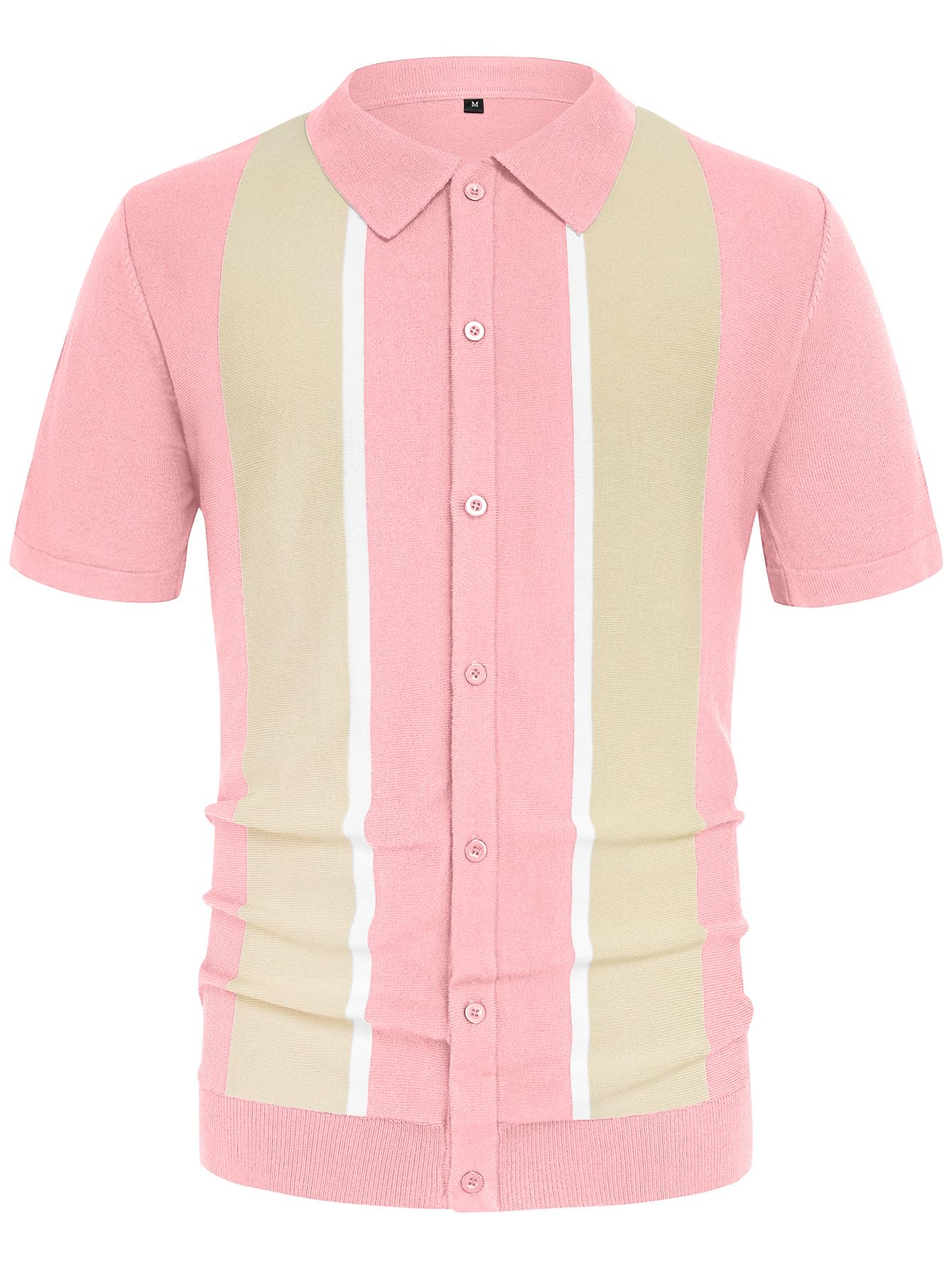 Aiyino Mens Polo Shirts Vintage Striped Lightweight Knitting Golf Shirts XL Pink