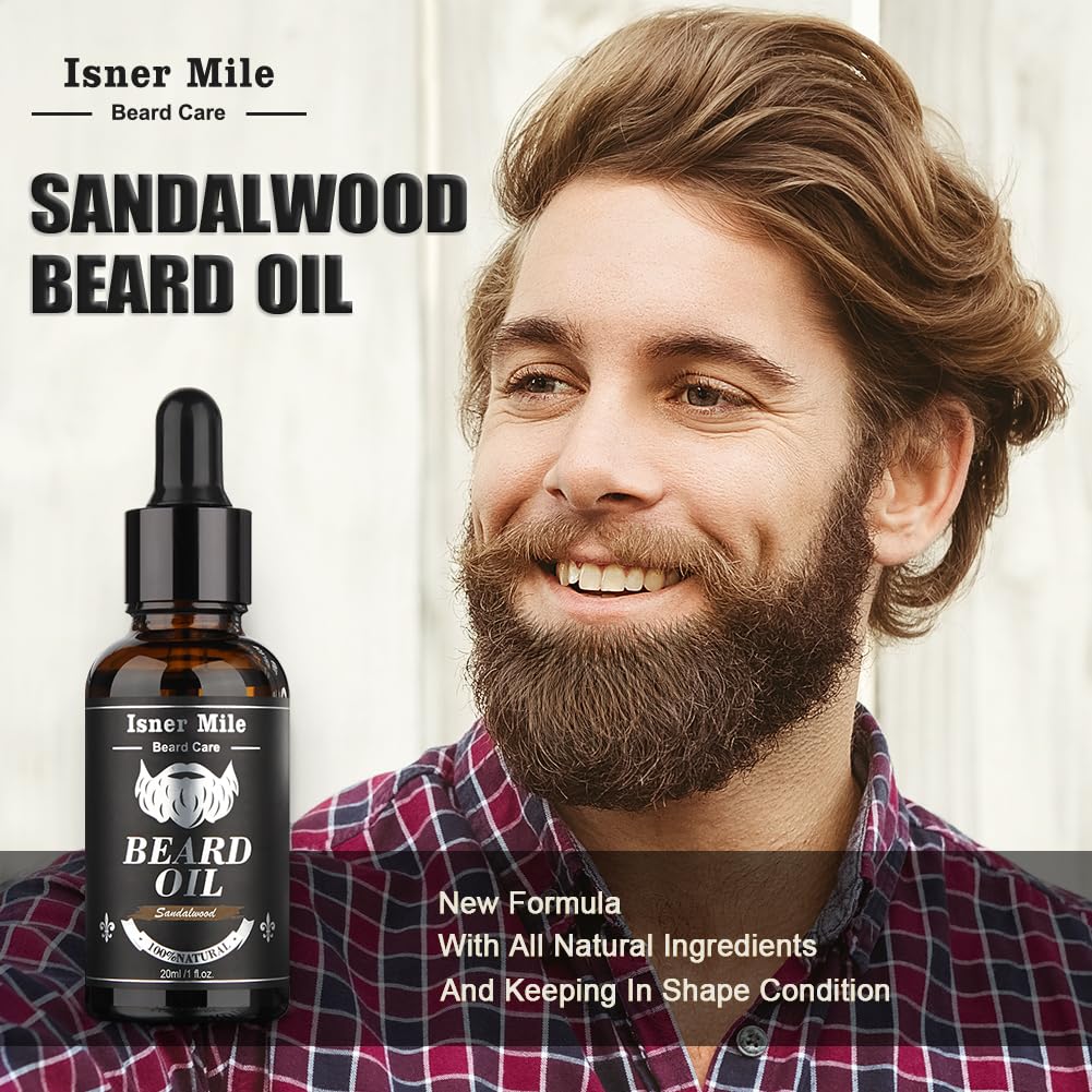 Isner Mile Beard Kit for Men, Grooming & Trimming Complete Beard Set with Shampoo Wash, Beard Care Oil, Balm, Brush, Comb, Scissors & Storage Bag, Gifts for Him Man Dad Father Boyfriend