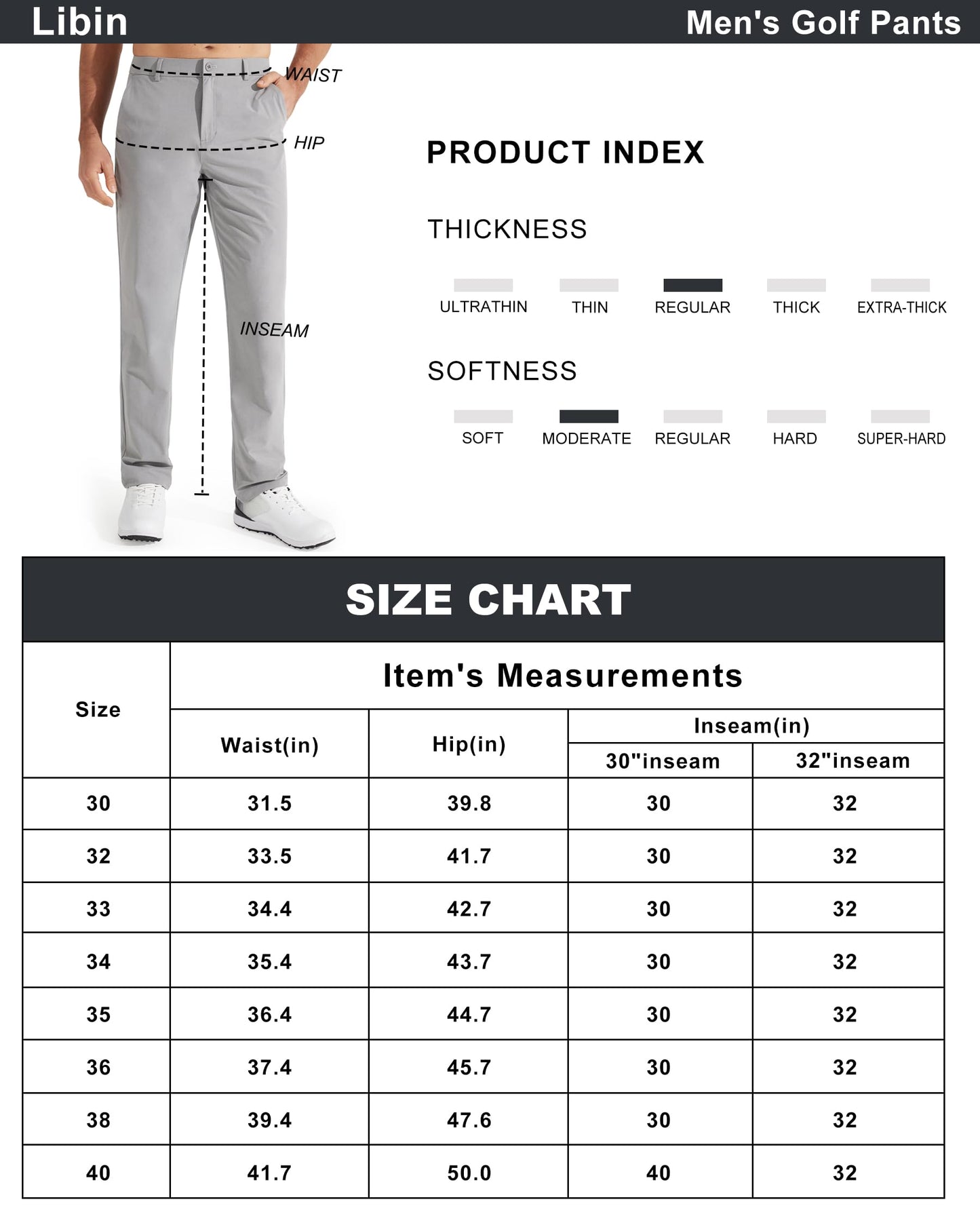 Libin Mens Golf Pants Stretch Work Dress Pants 30" Quick Dry Lightweight Business Casual Pants for Men Comfy Water Resistant, Light Grey, 34W x 30L