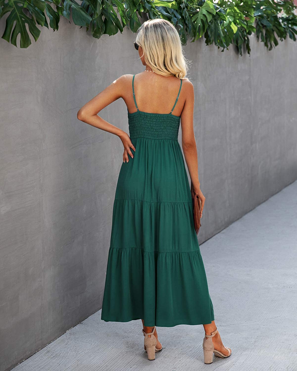 Dokuritu Cocktail Dress Green Dresses for Women Beach Crochet Lace Maxi Dress Summer Spaghetti Strap Long Dress Vacation Outfits 2024(DarkGreen,L)