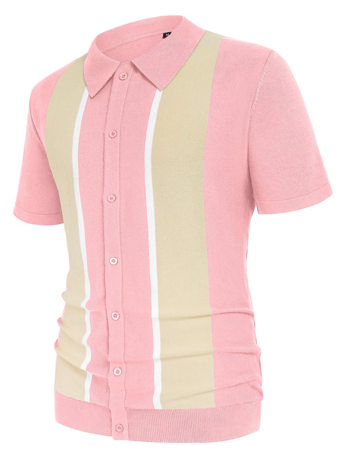 Aiyino Mens Polo Shirts Vintage Striped Lightweight Knitting Golf Shirts XL Pink