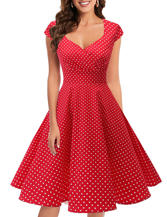 Bbonlinedress Women Short 1950s Polka Dot Retro Vintage Cocktail Party Swing Dresses Red Small White Dot S