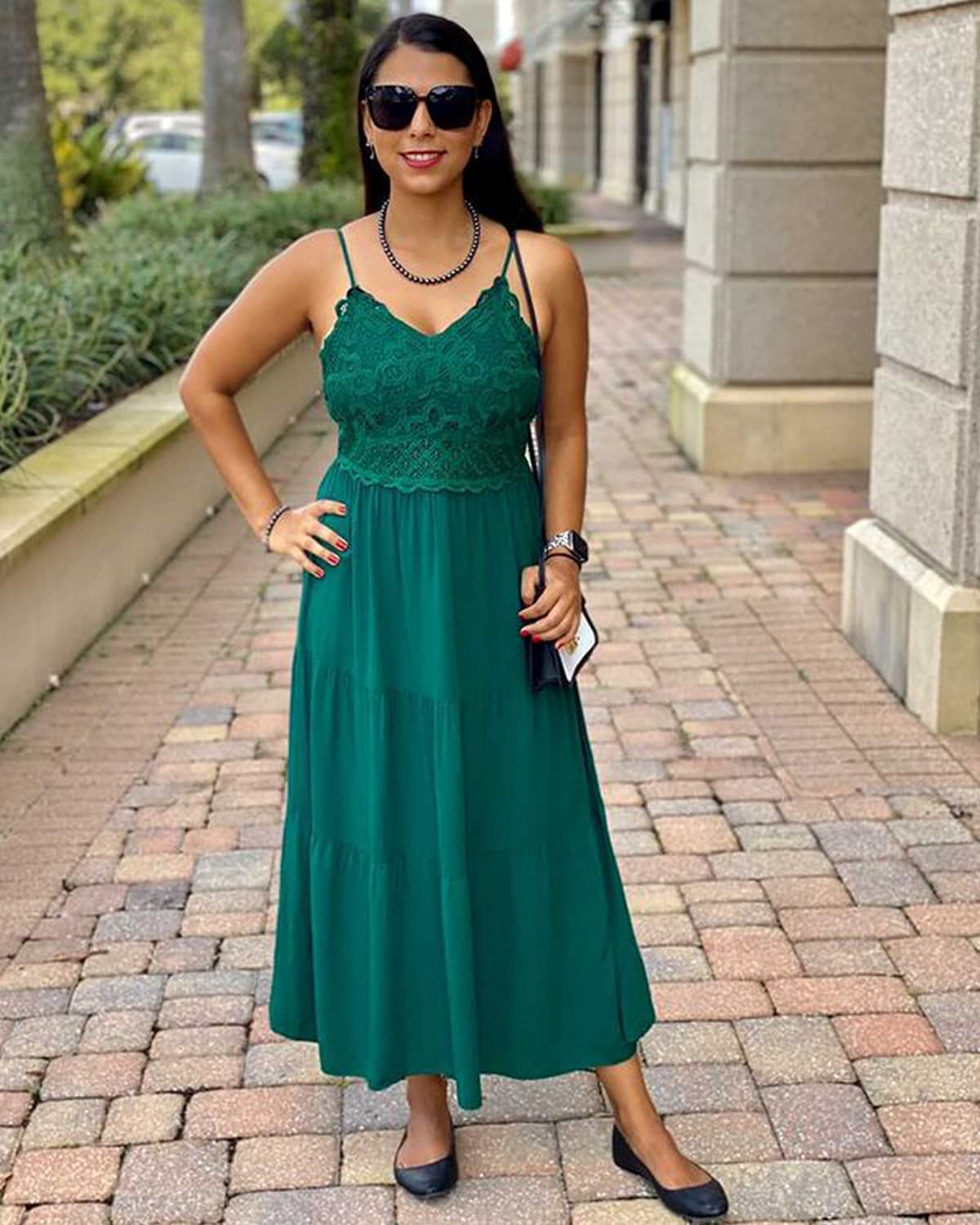 Dokuritu Cocktail Dress Green Dresses for Women Beach Crochet Lace Maxi Dress Summer Spaghetti Strap Long Dress Vacation Outfits 2024(DarkGreen,L)