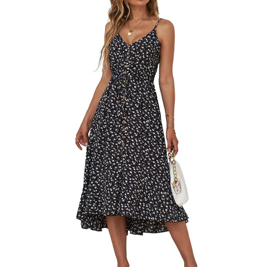 BROVAVE Women's 2024 Summer Casual Boho Sundress Polka Dot Spaghetti Strap V Neck Flowy Midi Dresses(008 Black#2, Large)