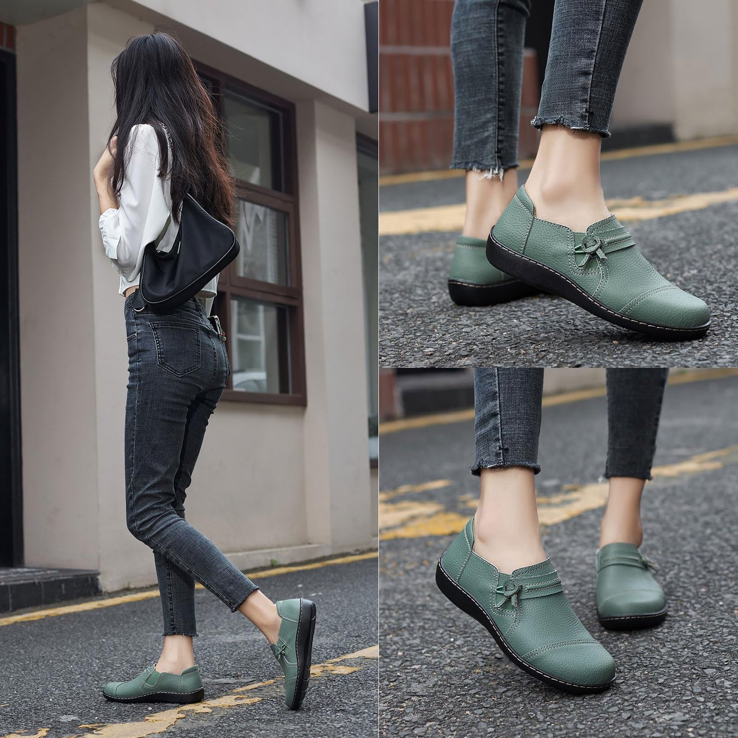 LAZYPOP Women's Classic Comfort Green Leather Loafers Cute Slip-Ons Casual Dress Shoes Lightweight Walking Flats Everyday Work Shoes 6 M US 1808MLV-6